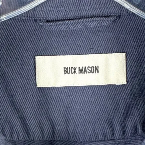 Buck Mason Shirt Mens L Draped Twill One Pocket Blue Preppy Classic Huckberry - Picture 7 of 8